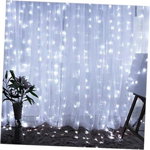 Curtain String Lights, 300 LED 9.8ft x 9.8ft 8 Lighting Modes Fairy White - Picture 1 of 7