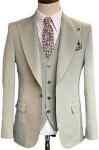 Traje de hombre Designer Business verde oliva chaqueta chaleco pantalones entallado Slim Fit 50 - Imagen 1 de 4