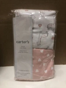 Carter's Pink Giraffe & Hearts 100% Cotton Sateen 2 Pack Fitted Crib Sheets, - Picture 1 of 1