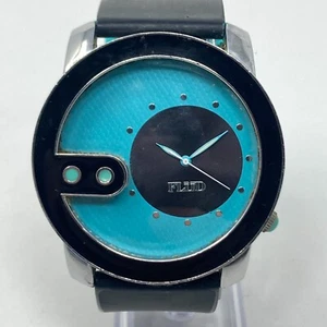 Flud Watch Men 50mm Silver Tone Blue Black Enamel Record New Battery 10" - Picture 1 of 19