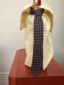 Wine Bottle Gift Bag, Yellow Cotton Sleeve, Navy Silk Tie, New, Handcrafted - Picture 1 of 1