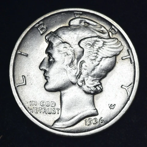 1936-S Mercury Silver Dime AU FREE SHIPPING Cover