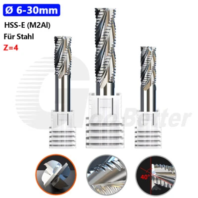 Ø 6-30mm HSSE Schruppfräser Schaftfräser Z=4 Spiralnut Für Stahl, CNC, Oberfräse - Bild 1 von 4