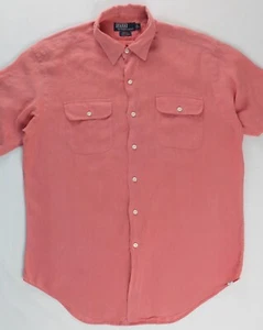 Vintage Polo Ralph Lauren Pratt 100% Linen Short Sleeve Shirt Salmon L 1990s - Picture 1 of 24