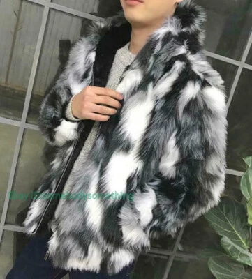 Men's Faux Fur Jacket Furry Hooded Coat Outwear Zip Parka Winter Warm Thicken SZ - Image 1 of 4