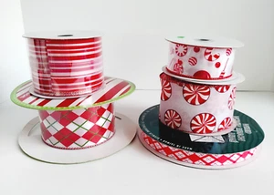 30+ Yards Variety Lot Wire Edged Ribbon Red White Christmas Gift Crafts Candy - Picture 1 of 21