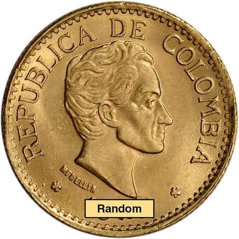 Colombia Gold 5 Pesos (.2355 oz) - AU/BU - 1924 - 1930 - Bolivar Small Head Cover