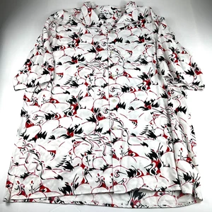 Uniqlo Men's Hawaiian Shirt Short Sleeve White Red Japanese Cranes 100% Rayon XL - Picture 1 of 7