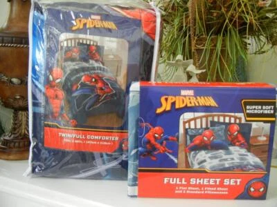 NIP MARVEL SPIDERMAN REVERSIBLE 5 PC SPIDER TWIN/FULL COMFORTER FULL SHEET SET - Image 1 of 4