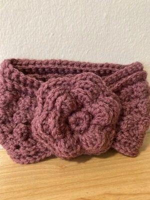 Calentador de orejas diadema con lazo ceñido de ganchillo de invierno para bebés niñas - berenjena Foto 1 de 2