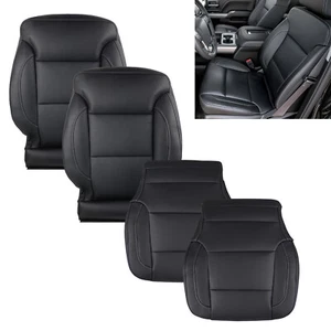 For 15-19 Silverado 1500 2500 Driver Passenger Bottom Top Leather Seat Cover Blk - Picture 1 of 19