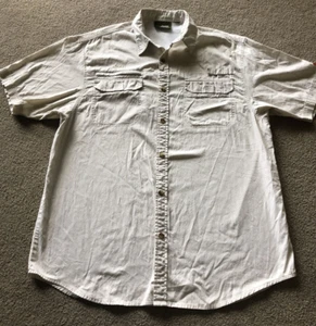 Jeep Shirt Adult Large Beige Button Up Cotton Embroidered Camp Outdoors Mens XL - Picture 1 of 7