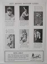 Vintage Babe Ruth Fro-joy Ice Cream Cones Baseball Cards