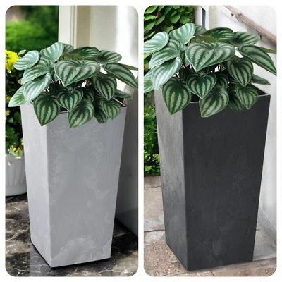 Blumenkübel Eckig Pflanzkübel Hoch in Betoneffekt Blumentopf Einsatz 6 Größen - Bild 1 von 4