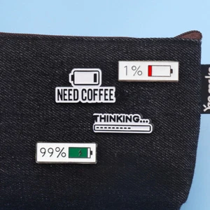 NEED COFFEE Battery Charge Enamel Piercing Brooch Pin Collar Lapel Corsage Badge - Bild 1 von 9