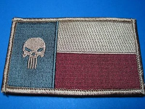 TACTICAL MORALE PATCH TEXAS FLAG SKULL SUBDUE WITH HOOK BLU-DES-MRN - Picture 1 of 11