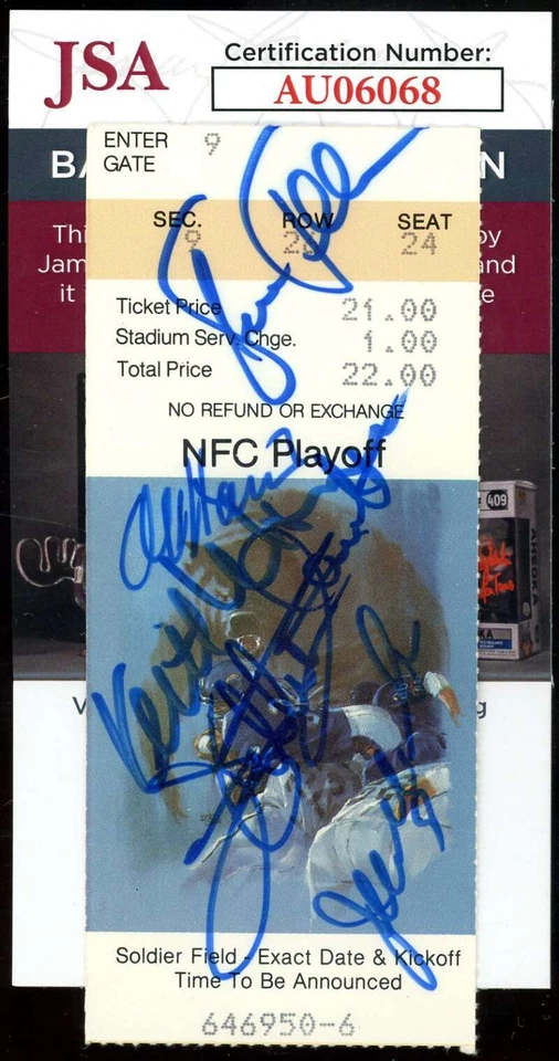 Jim McMahon Fuller Gault JSA Coa Autograph 1987 NFL Playoff Ticket Signed by 5 - Image 1 of 1