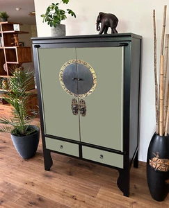 Asiatisch orientalisch chinesisch Hochzeitsschrank Kommode Schrank Möbel oliv - Bild 1 von 8