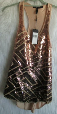 BCBG Maxazria Talla XS Pinksand Sin Mangas Halter Lentejuelas Foto 1 de 4