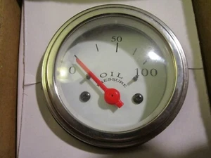 VEETHREE INSTRUMENTS ELECTRICAL OIL PRESSURE GAUGE 0-100 PSI, 52MM,BRACKET WHITE - Foto 1 di 5