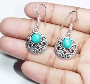 Top Quality Turquoise Handmade Gemstone Jewelry Earring Size 1.5 Inches - Picture 1 of 5