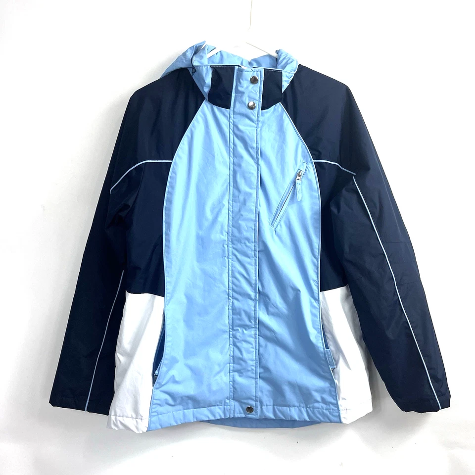Women's Athletic Works Windbreaker Jacket Blue White Pockets Full Zip Medium - Image 1 of 4