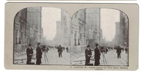 San Francisco CA 1906 Earthquake Stereo View Litho California St - Picture 1 of 2