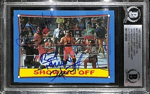 Jim Neidhart Bret Hart Jimmy Signed 1987 Topps WWF Rookie Card 63 BAS COA WWE RC - Picture 1 of 24