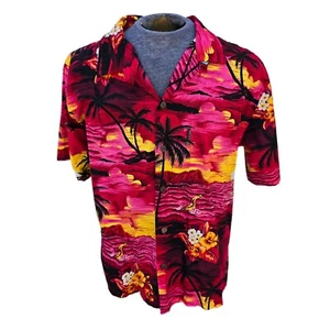 Palmwave Hawaii Herren Aloha Baumwolle Kurzarm Blau Knopfleiste Hemd Größe Large - Bild 1 von 14