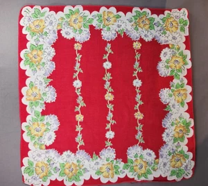 Fazzoletto Hankie Donna Vintage Rosso Giallo Viola Fiori - Foto 1 di 5