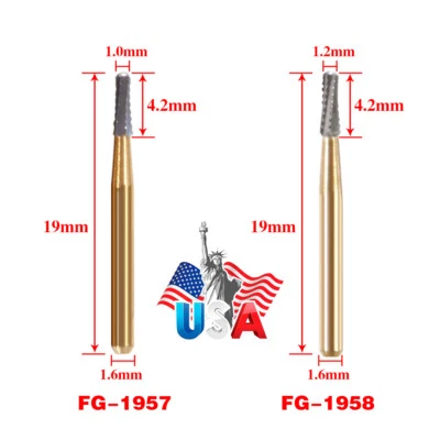 Dental Tungsten Carbide Bur FG 1957 1958 Crown Metal Cutting High Speed Gold SA - Imagem 1 de 3