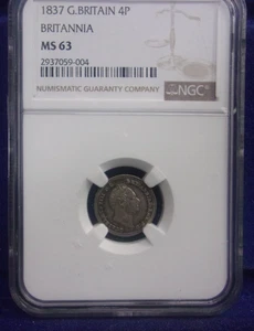 1837 Great Britain 4 Pence NGC MS 63 Britannia Silver Groat *JJ* - Picture 1 of 4