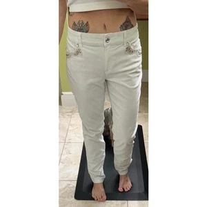 Chicos ivory western bejeweled corduroy pants embellished denim pants size 0 26 - Picture 1 of 11