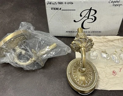 X2 American Brass & Crystal True Brass Wall Sconce Light WS9401 W/ 4-PC Crystals - Image 1 of 4