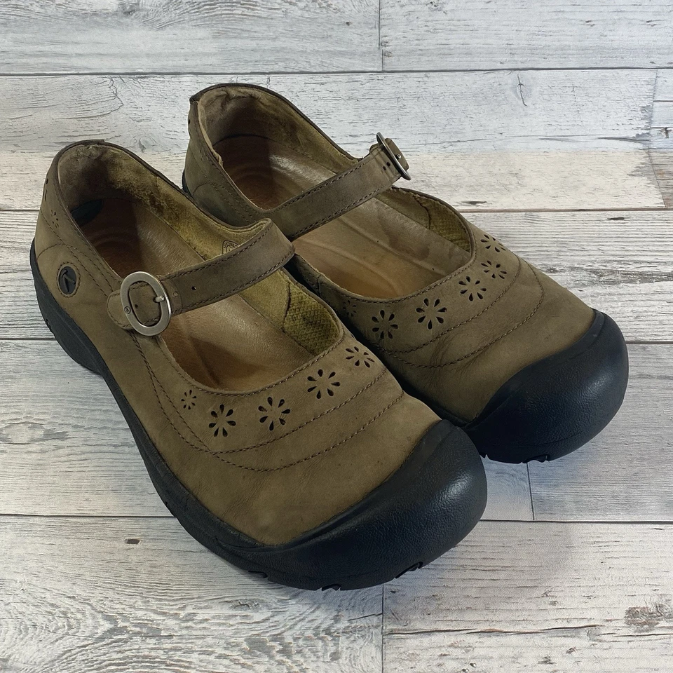 Keen Mary Jane Shoes Womens 11 Brown Leather Floral Cutout Comfort Strap Walking - Image 1 of 4