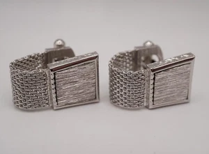 Juego de gemelos para hombre Swank diseño mediados de siglo tono plata malla joyería para hombre - Imagen 1 de 5