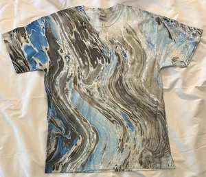 Y2K Blue Marble Tie Dye Shirt Hand Made Geode Adult Large Hanes Heavyweight - Picture 1 of 5