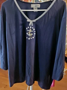 Designers Originals Women's 3X Nautical Embroidered Design & Bows - Picture 1 of 5