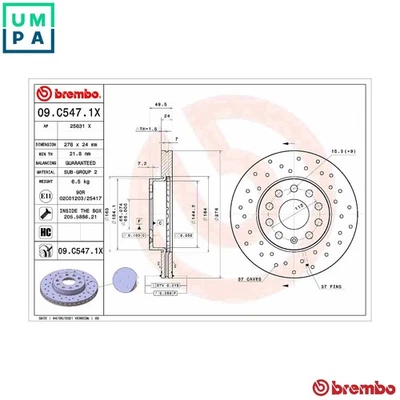 2x BRAKE DISC 09.C547.1X FOR SKODA OCTAVIA/III/Combi VW GOLF/VAN/VII/Van  SEAT - Image 1 of 4