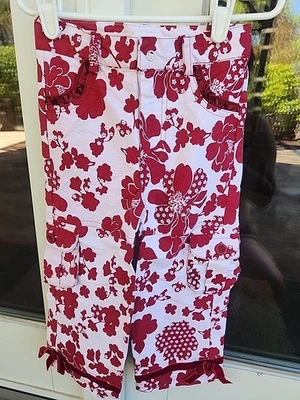 NWOT Trish Scully Girls Pants with Red Flowers with Velvet Trim Size 4T - Image 1 of 4