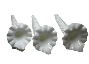 Fenton Hobnail Epergne Horns Replacement 6” Set Of 3 Milk Glass - Picture 1 of 3
