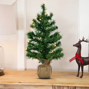 Northlight 18" x 9.5" Green Pine Artificial Christmas Tree Burlap Base Clear LED - Picture 1 of 5