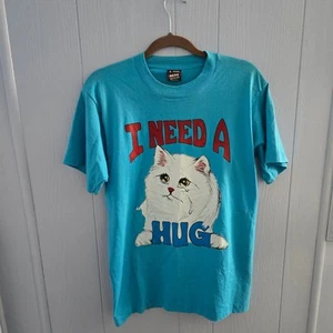 Vintage Fruit of the Loom Cat Tee M - Funny Graphic, Made in USA, Single Stitch - Bild 1 von 6
