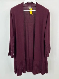 CHICO'S Size 4 NWT New US Size XXL Merlot Women Pleated Pearl Cardigan Sweater - Picture 1 of 3