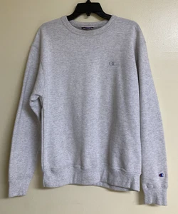Men's Sweatshirt Champion Authentic Size M Long Sleeve Fleece Pullover Lt Gray - Picture 1 of 14