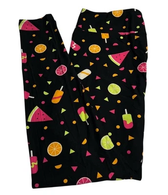 Leggings LuLaRoe TC alta comida curvilínea frutas neon melancia picolé colorido macio - Imagem 1 de 4