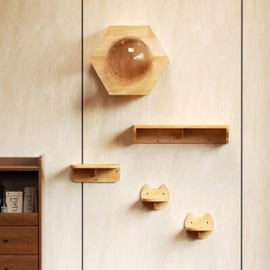 PETOMG Hexagon Cat Shelf Set(Wall Mounted) | Rubber Wood - Picture 1 of 6