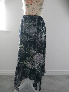 ROMAN ORIGINALS LINED SHEER FLORAL MIDAXI SKIRT HANKERCHIEF HEM ELASTIC WAIST 16 - Picture 1 of 7