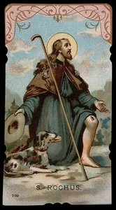 Holy Card of S. Roch (Rocco or Rock) & a 1" Silver Oxide Medal of St Rocco - Picture 1 of 4