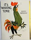 Rooster Pocket Watch Vintage Greeting Card Birthday Used Card Ephemera